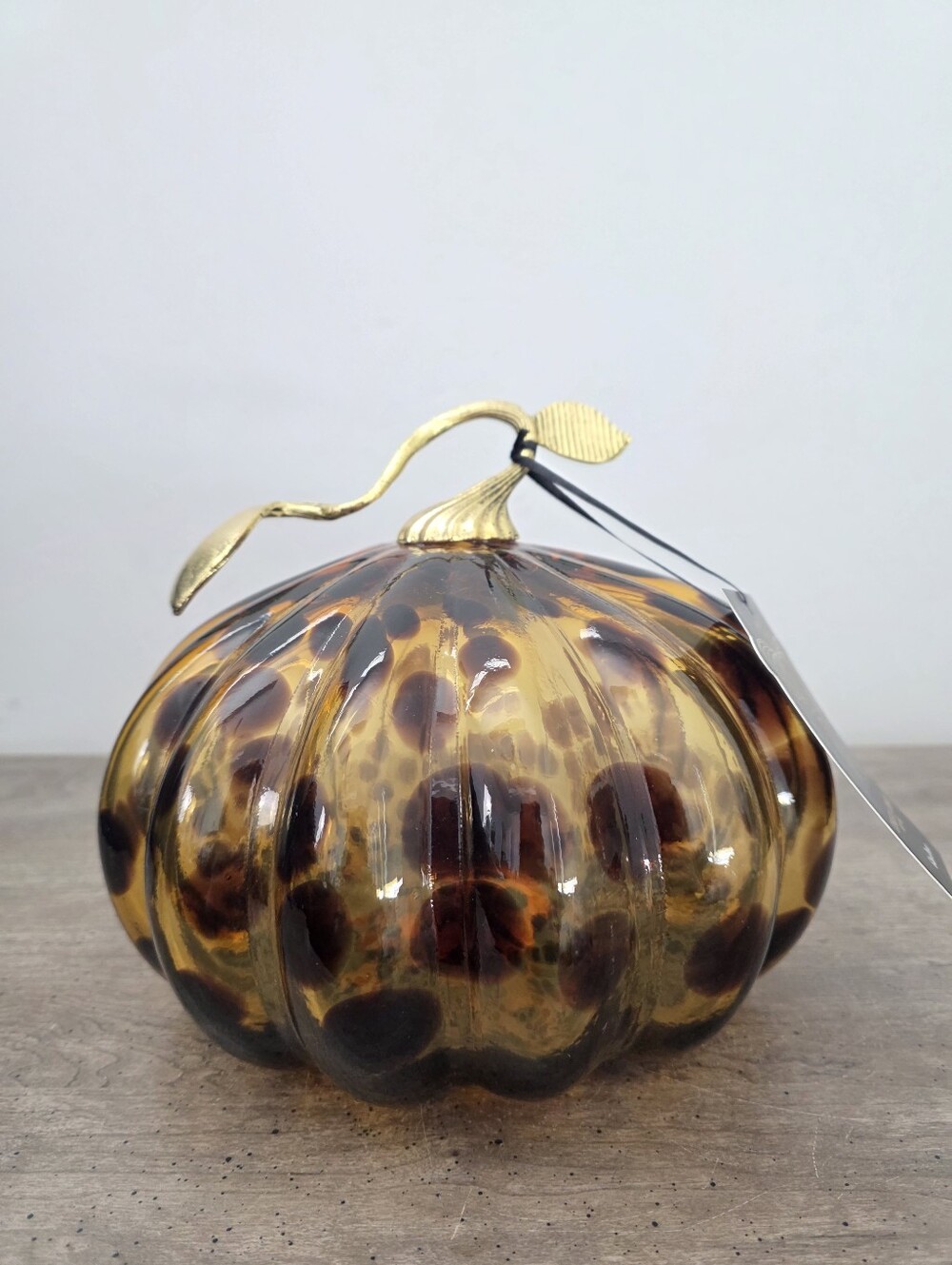 Christian Siriano Glass Pumpkin Leopard Tortoise Print Gold Stem Fall Decor